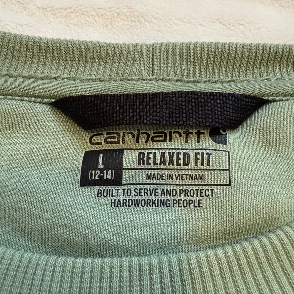 Carhartt Women’s Relaxed Fit Mid-weight Crew Neck Block Logo Sleeve Sweatshirt - Picture 6 of 10